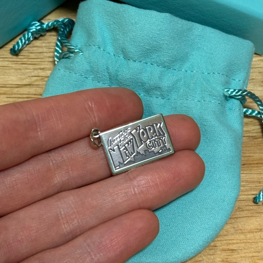 Rare Tiffany and Co Authentic Blue Enamel Postcard Charm. NEW WITH BOX